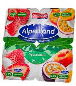 Йогурт "Alpenland" клубника/персик-маракуйя 0,3%